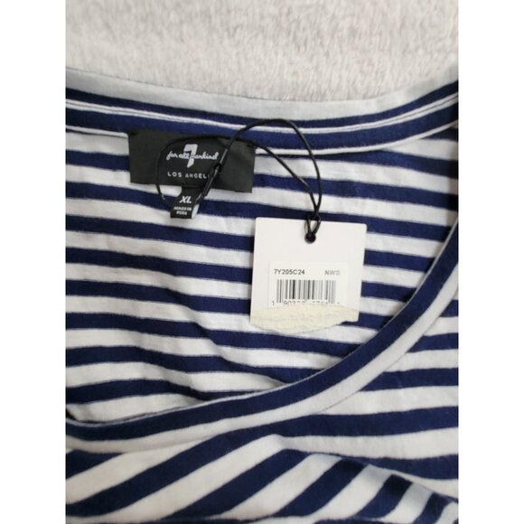 7 For All Mankind Womens Striped Long-Sleeve Tie-Hem Top XL Navy/White New - Picture 3 of 8